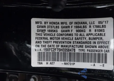 2017 Honda Civic Ex from USA, damaged, VIN 19XFC2F75HE058478